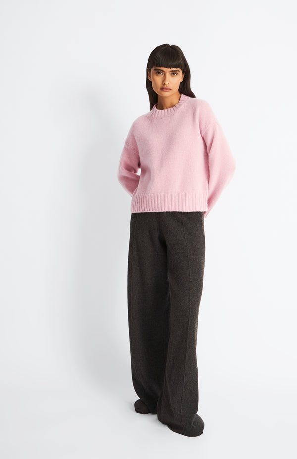 Pringle Of Scotland Women's Cropped Round Neck Chunky Cashmere Jumper In Dusty Pink