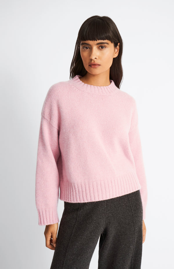 pringle of scotland Women's Cropped Round Neck Chunky Cashmere Jumper In Dusty Pink