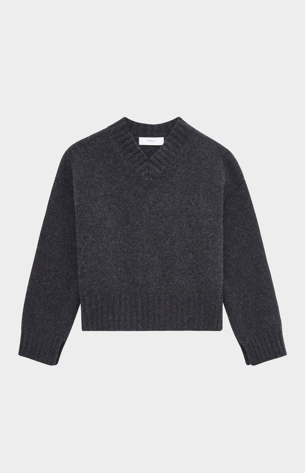 Pringle Of Scotland Women's V Neck Chunky Cashmere Jumper In Charcoal
