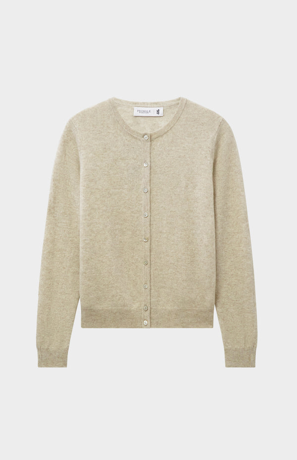 pringle of scotland Womens Classic Round Neck Cashmere Cardigan In Oatmeal