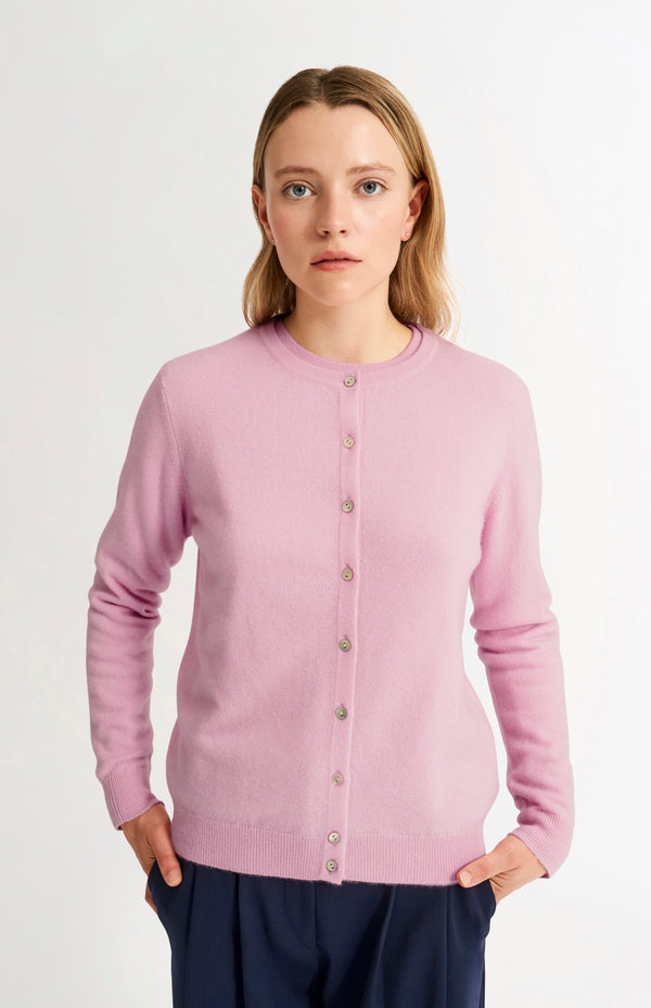 pringle of scotland Womens Classic Round Neck Cashmere Cardigan In Pink