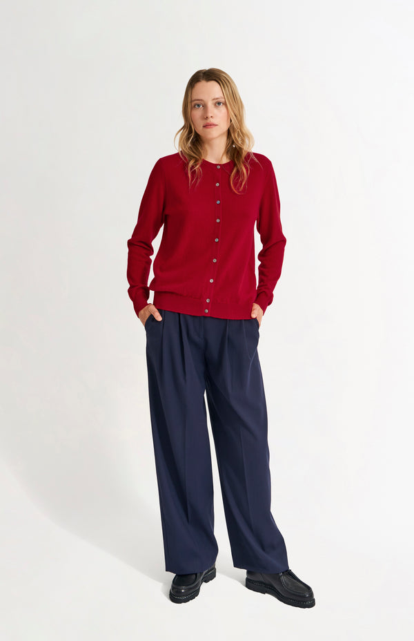 Pringle Of Scotland Womens Classic Round Neck Cashmere Cardigan In Scarlet