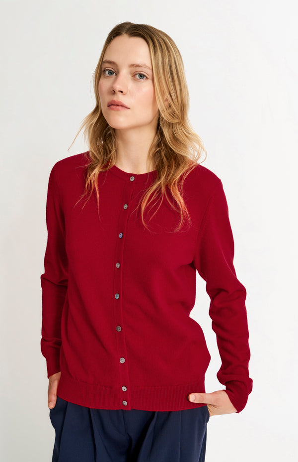 pringle of scotland Womens Classic Round Neck Cashmere Cardigan In Scarlet