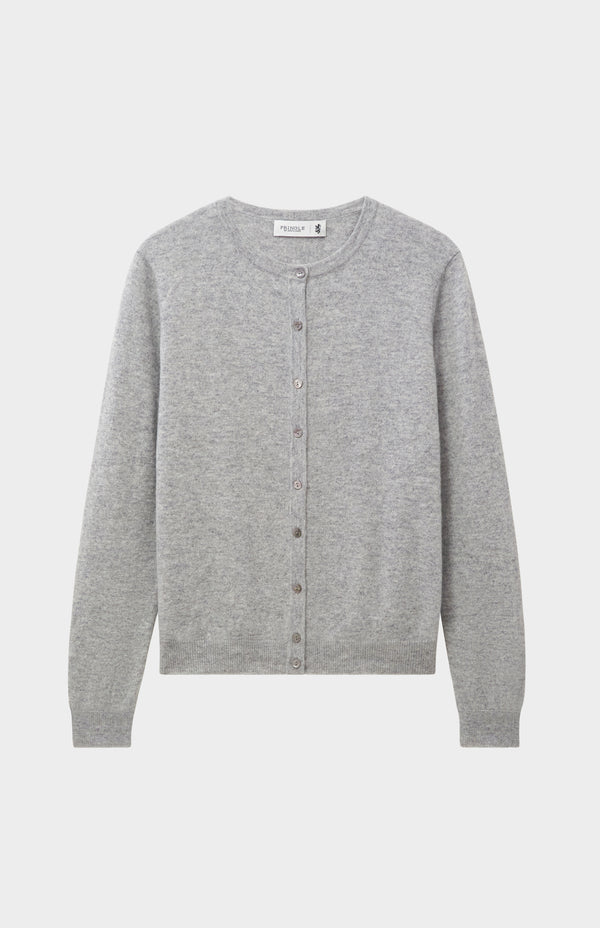 pringle of scotland Womens Classic Round Neck Cashmere Cardigan In Silver Melange