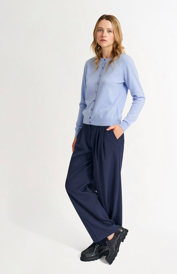 Pringle Of Scotland Womens Classic Round Neck Cashmere Cardigan In Sky Blue