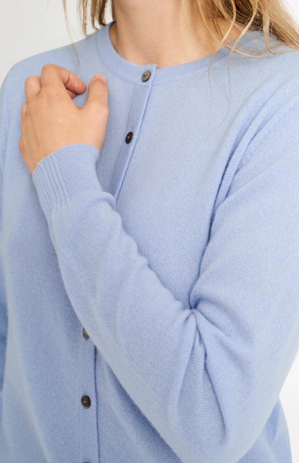 Pringle Of Scotland Womens Classic Round Neck Cashmere Cardigan In Sky Blue