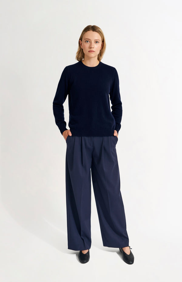 Pringle Of Scotland Womens Classic Round Neck Cashmere Jumper In Navy Melange