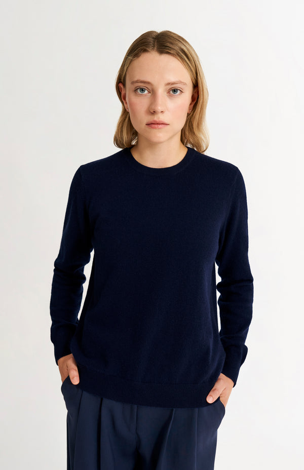 pringle of scotland Womens Classic Round Neck Cashmere Jumper In Navy Melange