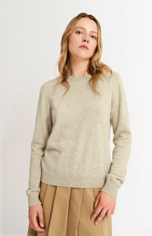 pringle of scotland Womens Classic Round Neck Cashmere Jumper In Oatmeal