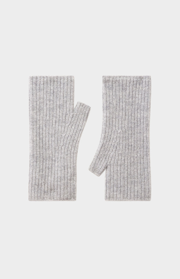 pringle of scotland Womens Ribbed Cashmere Wrist Warmers In Siver Melange