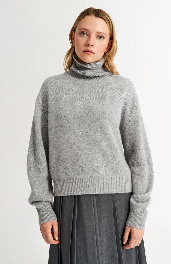 pringle of scotland Womens Roll Neck Cashmere Jumper In Silver Melange