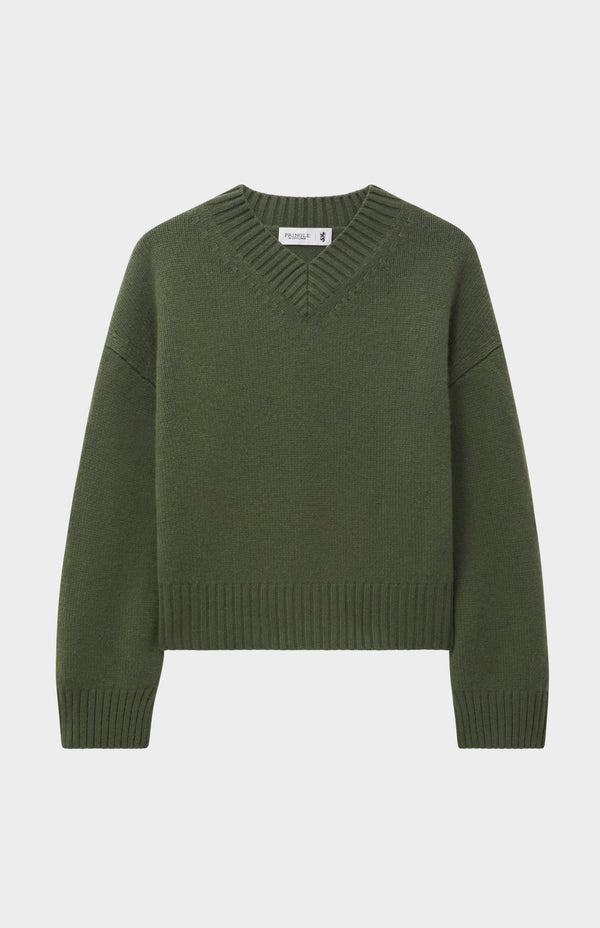 pringle of scotland Womens V Neck Chunky Cashmere Jumper In Evergreen