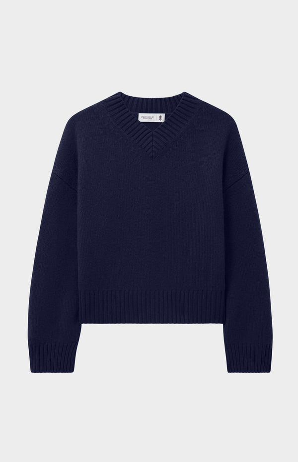 Pringle Of Scotland Womens V Neck Chunky Cashmere Jumper In Navy Melange