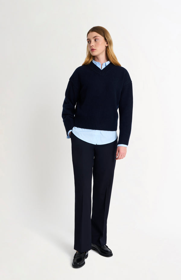 Pringle Of Scotland Womens V Neck Chunky Cashmere Jumper In Navy Melange