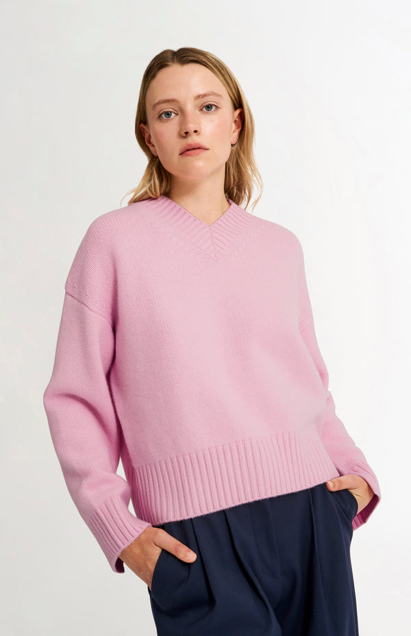 pringle of scotland Womens V Neck Chunky Cashmere Jumper In Pink