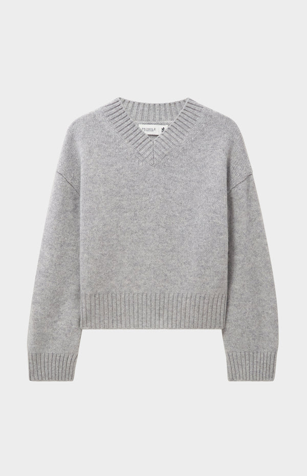 pringle Of Scotland Womens V Neck Chunky Cashmere Jumper In Silver Melange