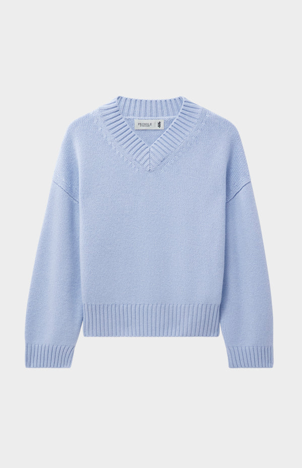 Pringle Of Scotland Womens V Neck Chunky Cashmere Jumper In Sky Blue