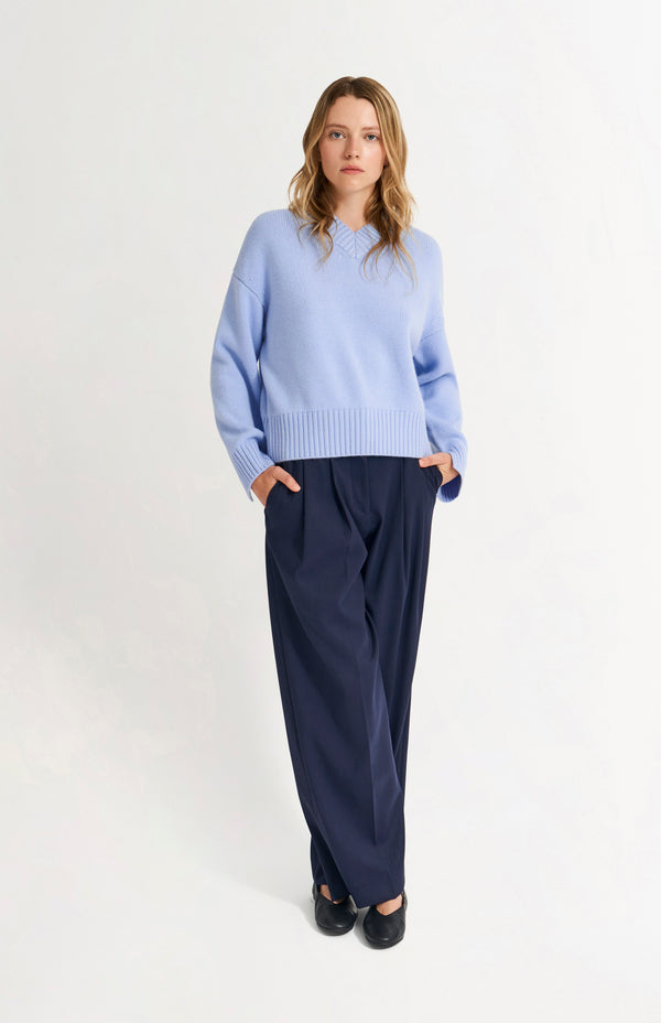 Pringle Of Scotland Womens V Neck Chunky Cashmere Jumper In Sky Blue