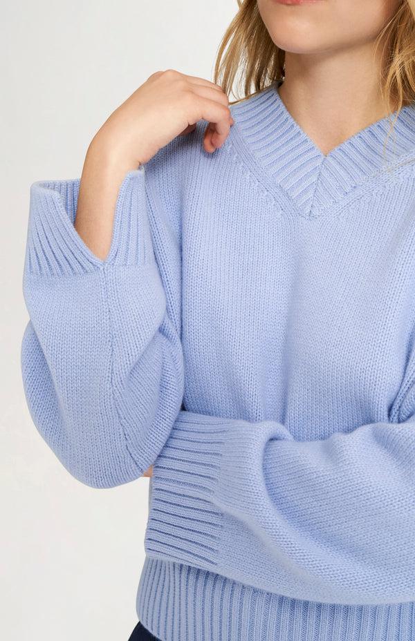 Pringle Of Scotland Womens V Neck Chunky Cashmere Jumper In Sky Blue