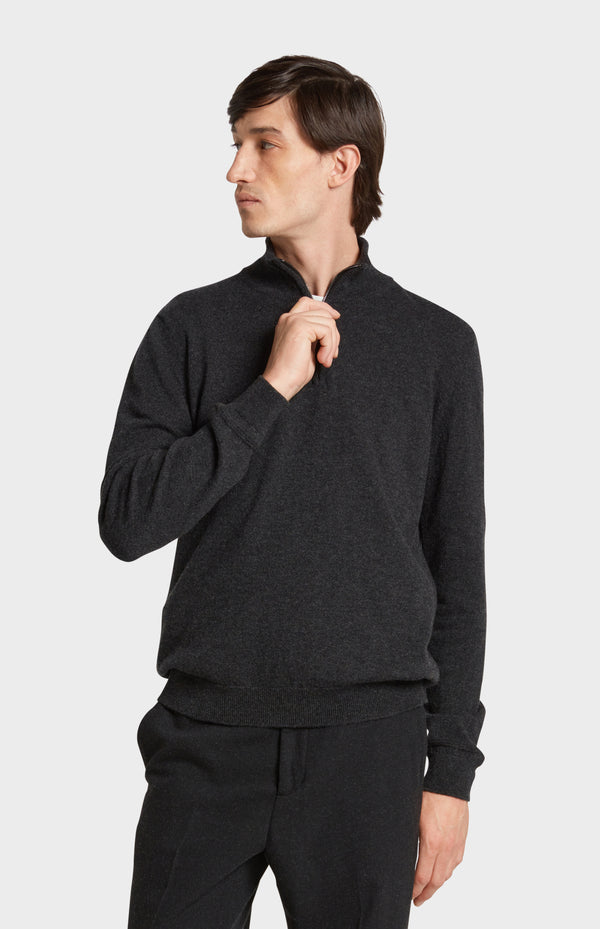 pringle of scotland Zip Neck Cashmere Jumper In Charcoal