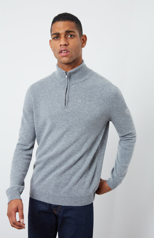 pringle of scotland Zip Neck Cashmere Jumper In Flannel Grey