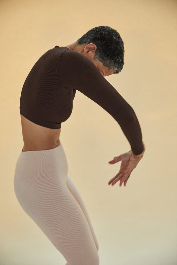 Prism EVOKE Ribbed Long-Sleeve Crop Top | Chocolate Brown