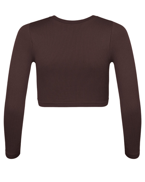 Prism EVOKE Ribbed Long-Sleeve Crop Top | Chocolate Brown