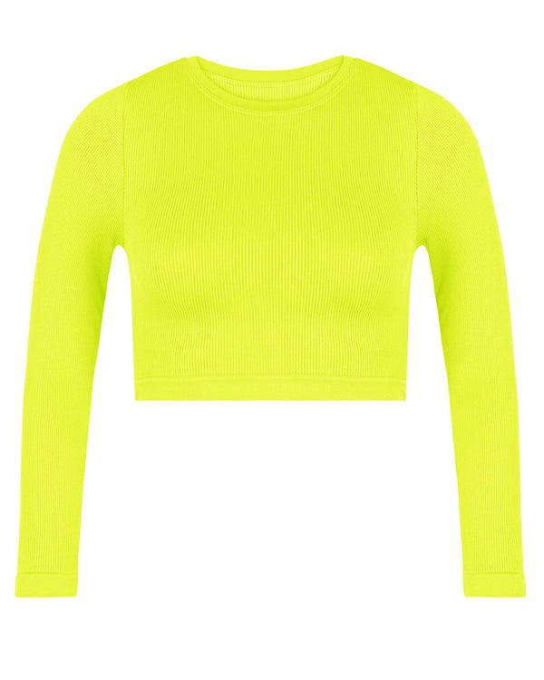 prism EVOKE Ribbed Long-Sleeve Crop Top | Neon Yellow