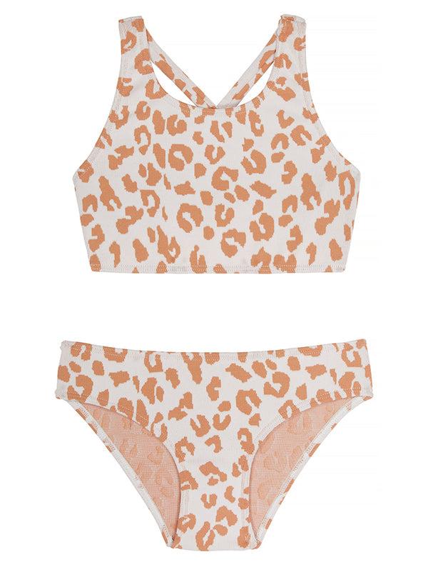 prism GIRLS' BENIRRAS TOP & BIARRITZ BOTTOMS Swim Set | Caramel Leopard