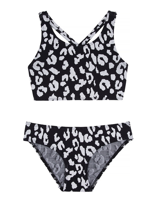 prism GIRLS' BENIRRAS TOP & BIARRITZ BOTTOMS Swimsuit | Black Leopard
