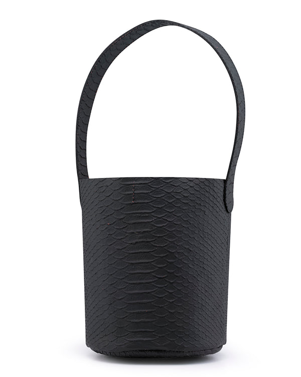prism OAHU Mini Bucket Bag | Black Faux Snake Leather with Red inner