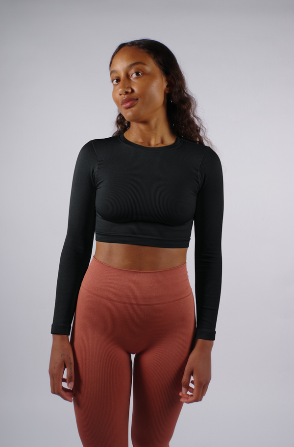 Prism EVOKE Ribbed Long-Sleeve Crop Top | Black
