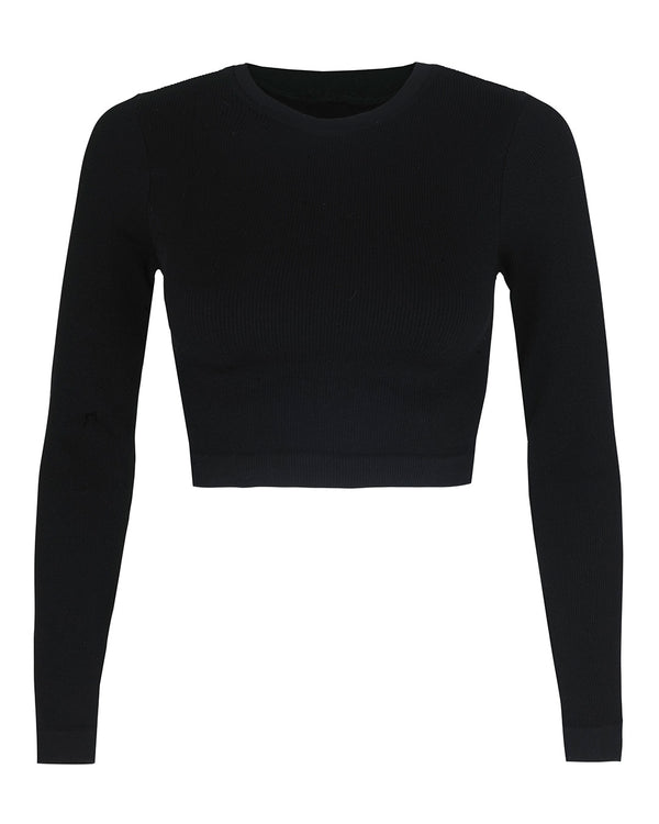 prism EVOKE Ribbed Long-Sleeve Crop Top | Black