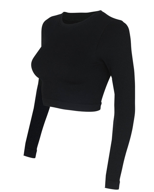 Prism EVOKE Ribbed Long-Sleeve Crop Top | Black