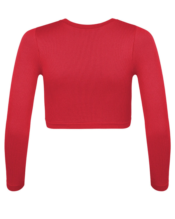 Prism EVOKE Ribbed Long-Sleeve Crop Top | Cerise