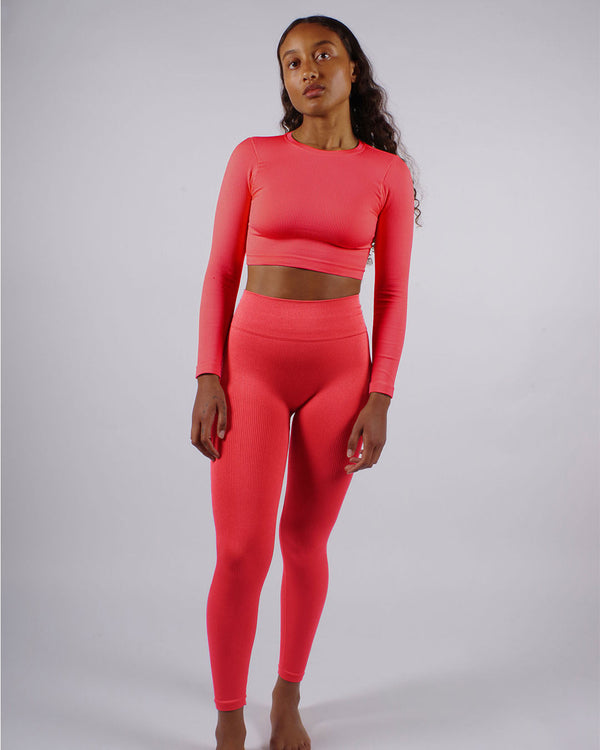 Prism EVOKE Ribbed Long-Sleeve Crop Top | Cerise