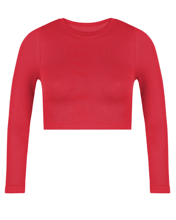 prism EVOKE Ribbed Long-Sleeve Crop Top | Cerise