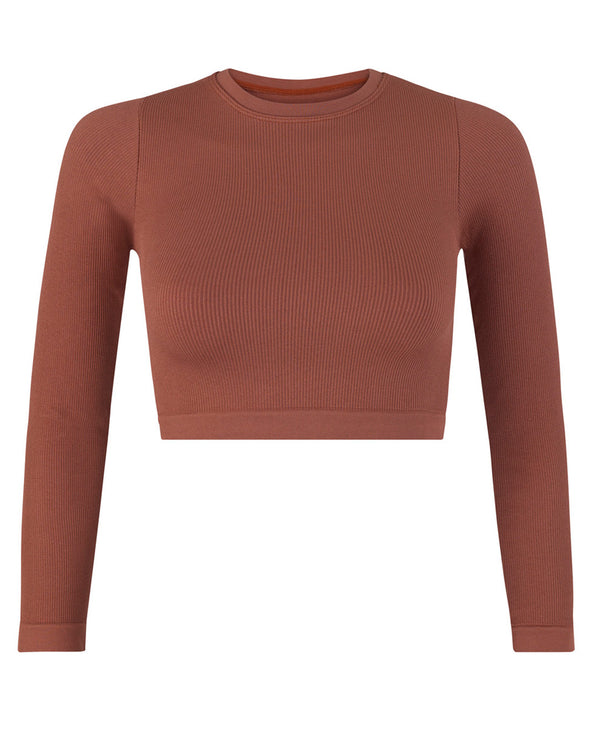 prism EVOKE Ribbed Long-Sleeve Crop Top | Rusty Pink