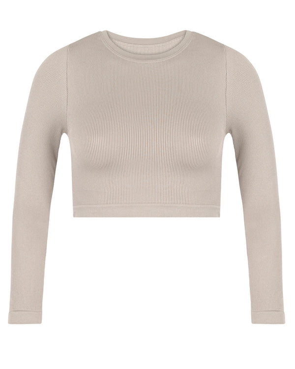 prism EVOKE Ribbed Long-Sleeve Crop Top | Taupe