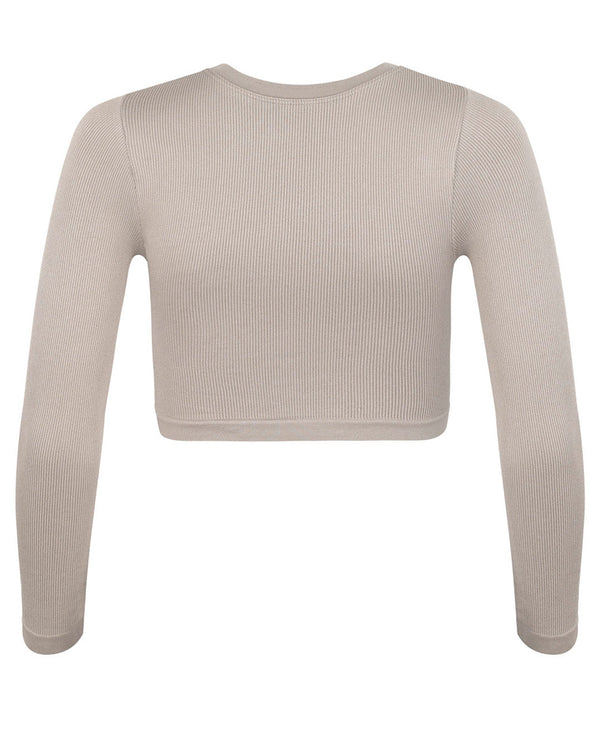 Prism EVOKE Ribbed Long-Sleeve Crop Top | Taupe