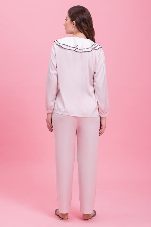 Private Lives Baby Pink Satin Night Suit With Buttons