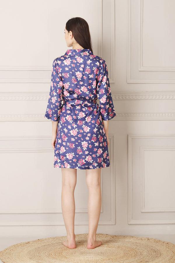 Private Lives Blue & Pink Floral Print Short Nightgown Set