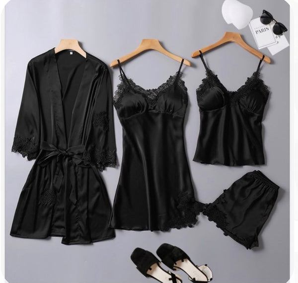 Private Lives Classic Black Babydoll Robe Slip & Shorts