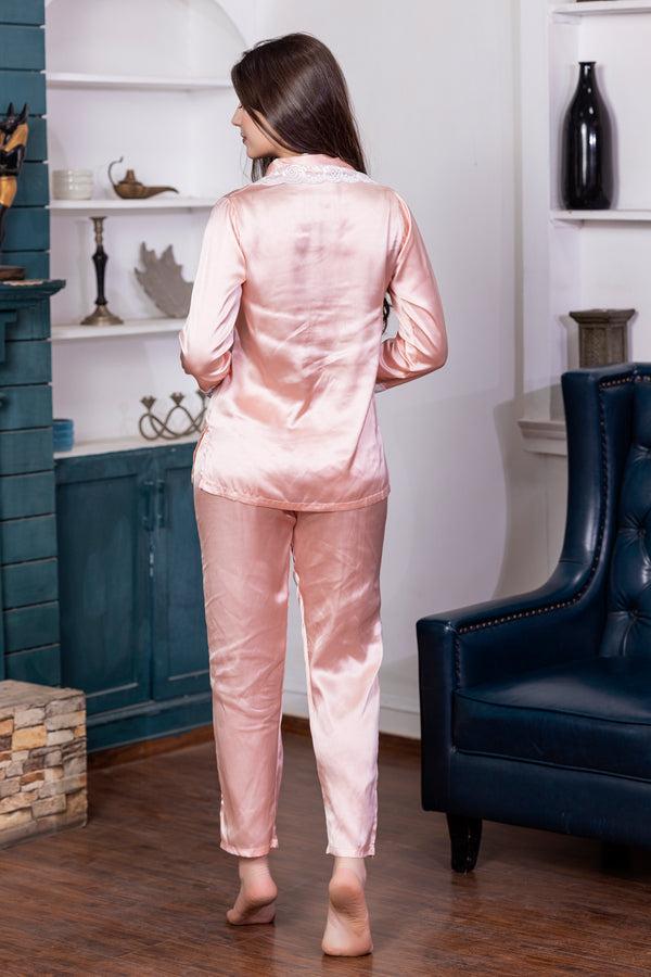 Private Lives Classic Collar Night Suit With Lace Detail