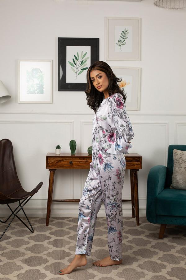 private lives Co-ord set with Crop top in Floral Satin