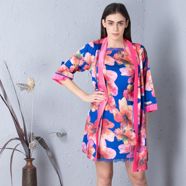 Private Lives Digital Printed Satin Short Nightgown Set
