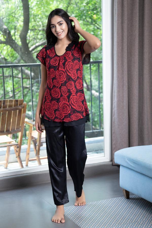 Private Lives Double Chiffon Top & Satin Pj Night Suit