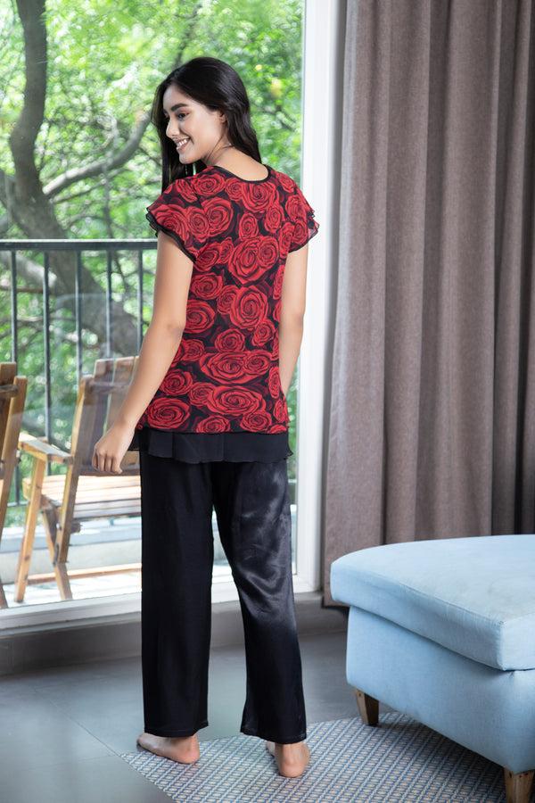 Private Lives Double Chiffon Top & Satin Pj Night Suit