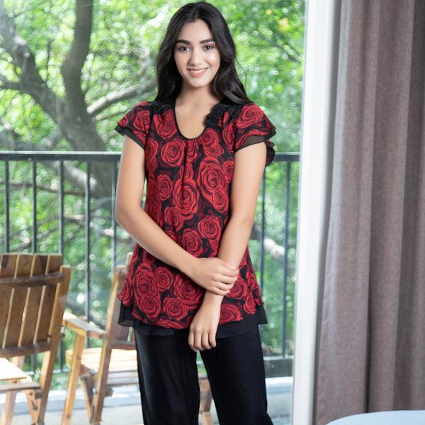 Private Lives Double Chiffon Top & Satin Pj Night Suit