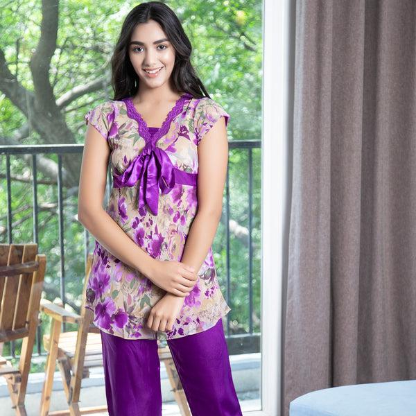 Private Lives Double Chiffon Top & Satin Pj Night Suit